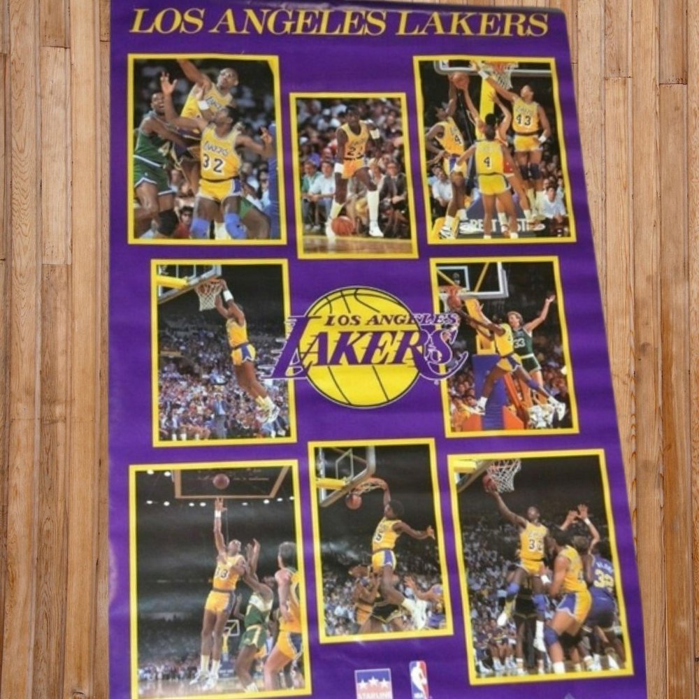 Vintage 1988 Los Angeles Lakers Starline Poster, Magic Johnson Kareem Worthy